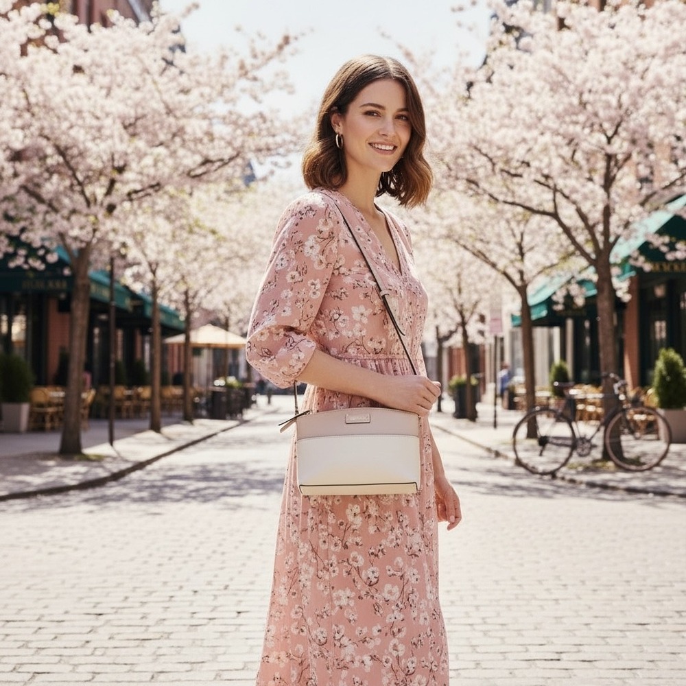 Kate Spade Millie Grove Street Leather Crossbody Bag Colorblock Beige & Cream - Picture 4 of 16